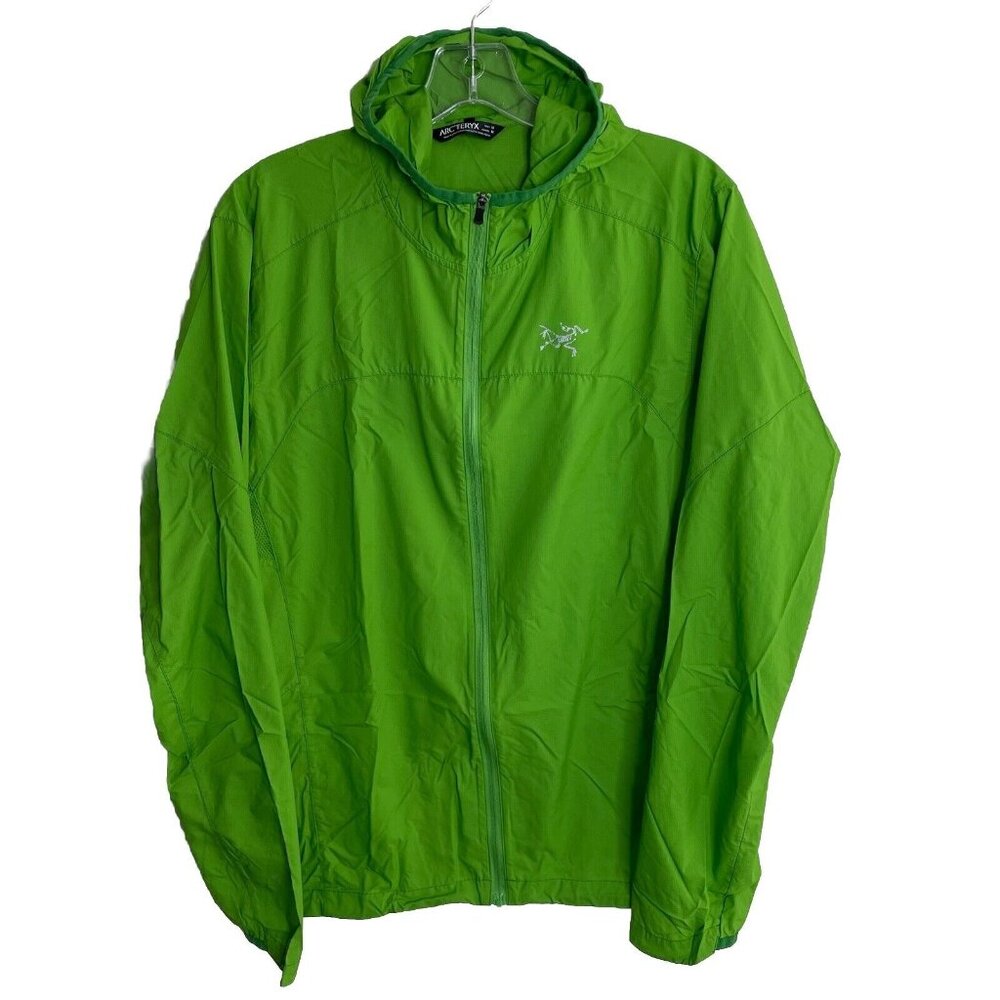 ARC'TERYX Men's Lightweight Hooded Windbreaker Running Jacket M Lime Green Zip
